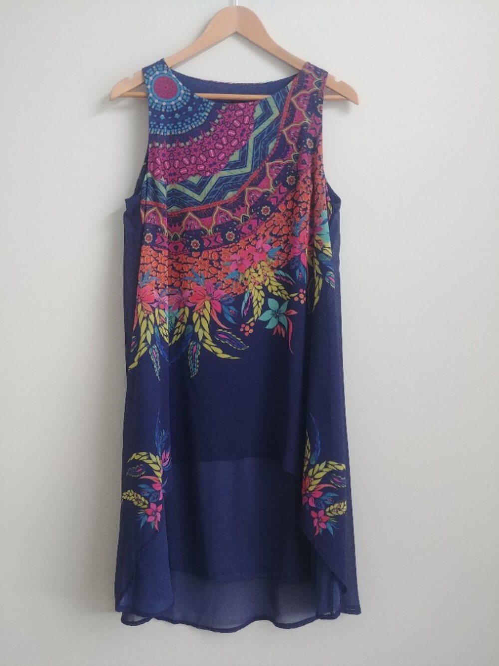 Desigual made in Spain sleeveless blue dress with pink pattern 40 approx Medium